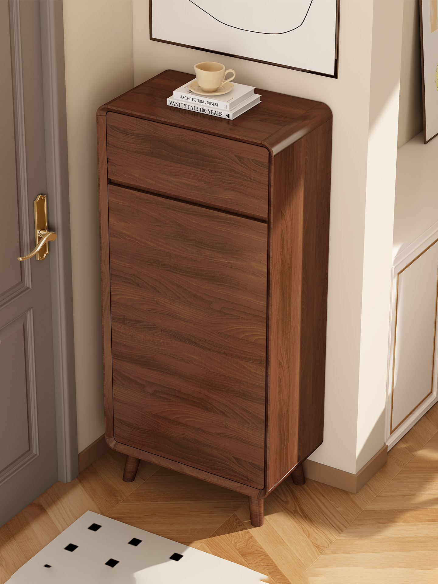 Single-Door Solid Wood Shoe Cabinet for Home Entrance, Integrated Wall-Mounted Narrow 50cm Storage Cabinet for Small Spaces