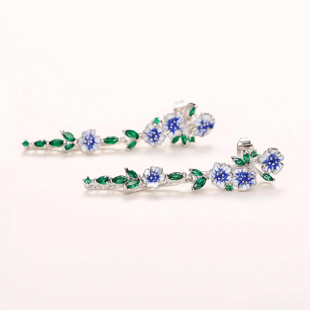 Daily, Shopping Occasion Copper Material 1 Pair Fairy Style Retro Flower Enamel Inlay Copper Zircon Drop Earrings