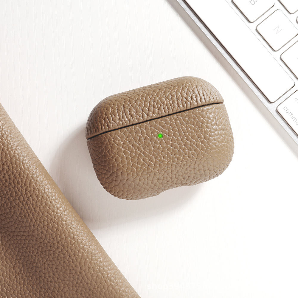 Кожаный защитный чехол Two Windows с текстурой личи для AirPods