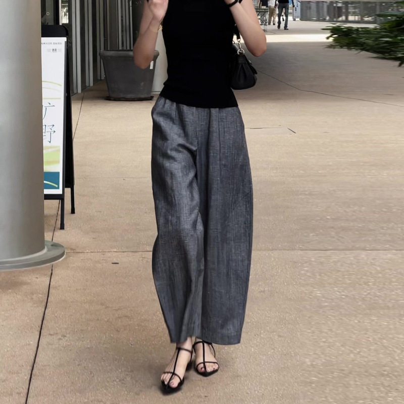 High-End Gray Casual Pants for Women, New Summer Style, Plus-Size Women's Pants, Relaxed and Loose Fit, Petite Straight-Leg Wide-Leg Pants