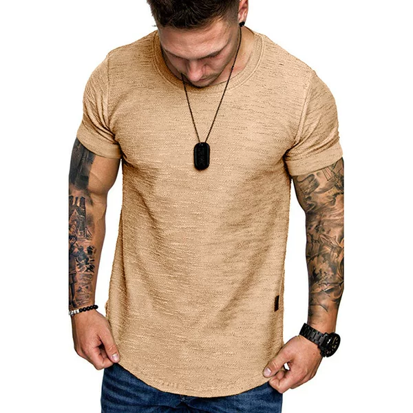 Summer Men's Casual Fashion Pure Color Round Neck T-Shirt Casual Sports Short-Sleeved T-Shirt