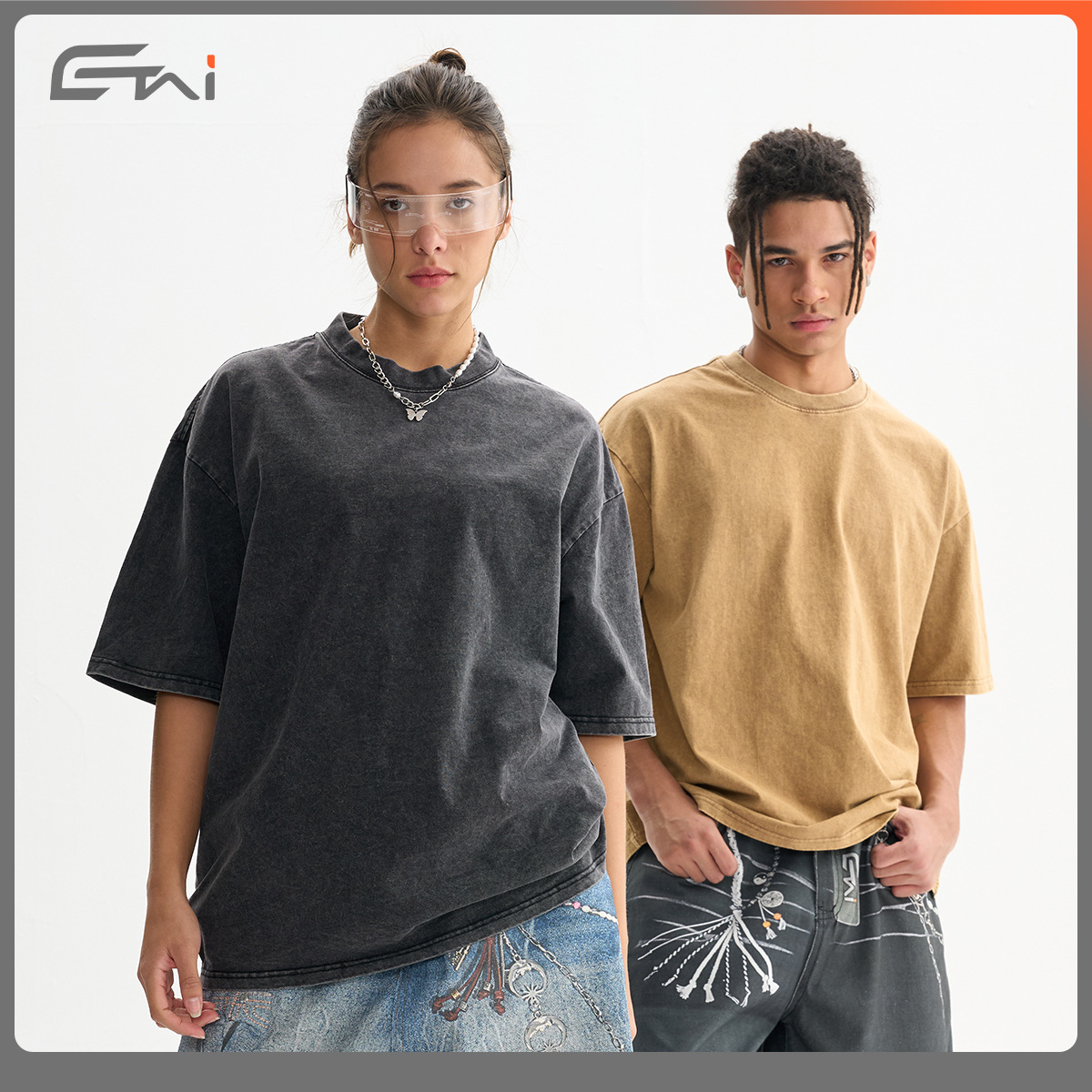 ETAI para hombre | Camiseta de cuello redondo lavada holgada de algodón pesado marca de moda de verano manga corta de hombre retro de alta calidad