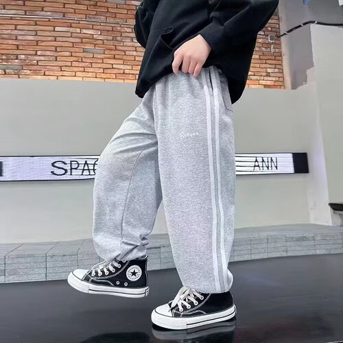 Boy's Pants Spring and Autumn Wide Leg Casual Sweatpants Children Loose Side Striped Straight Leg Pants