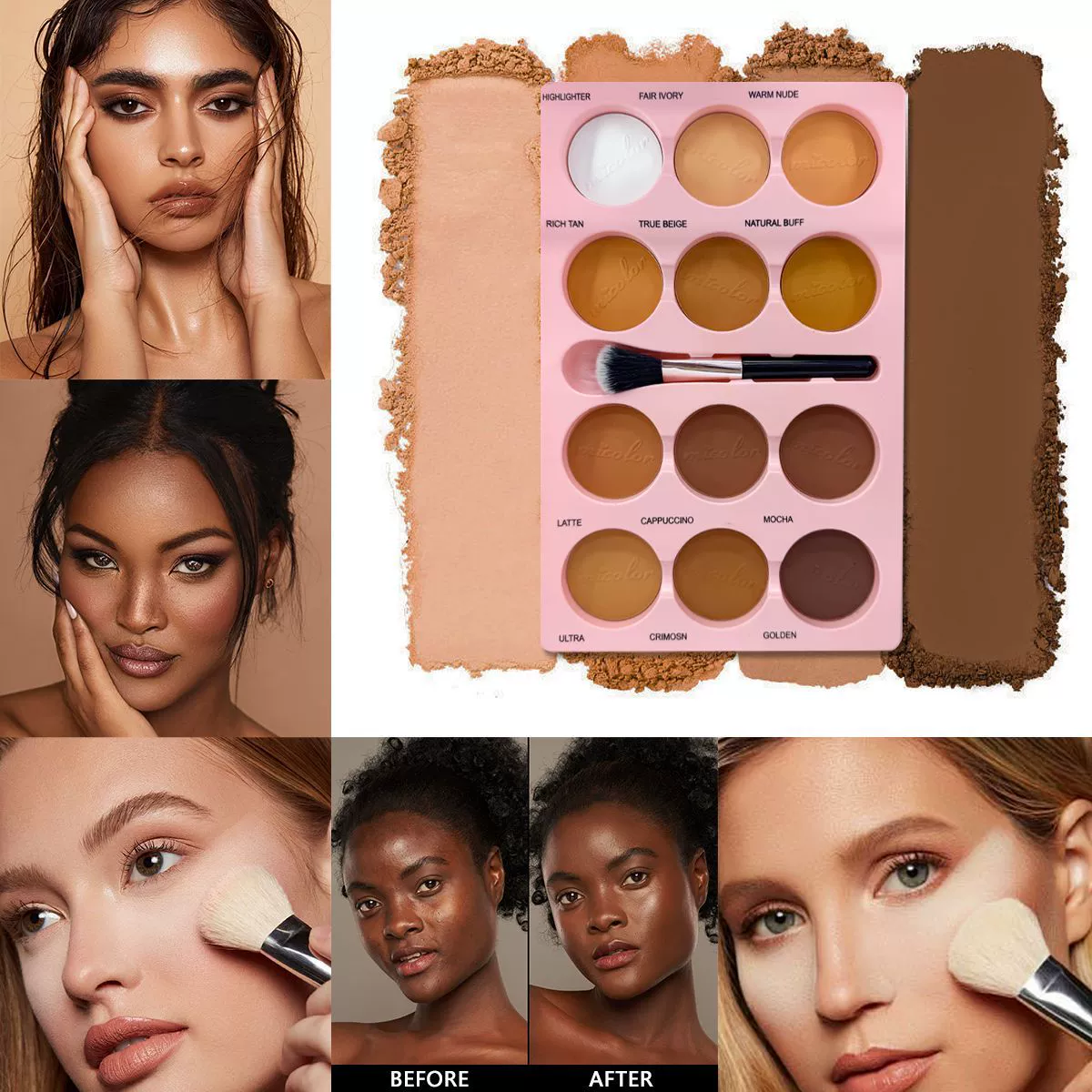 Внешняя торговля Двенадцатицветная контурная палитра Micolor с кистью для пудры для маскировки и осветления тона кожи, кросс-бордерная палитра красоты, горячий стиль