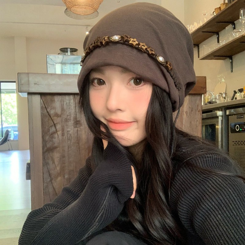波西米亚民族风复古串珠包头帽女宽松慵懒风百搭显脸小堆堆帽子潮|undefined