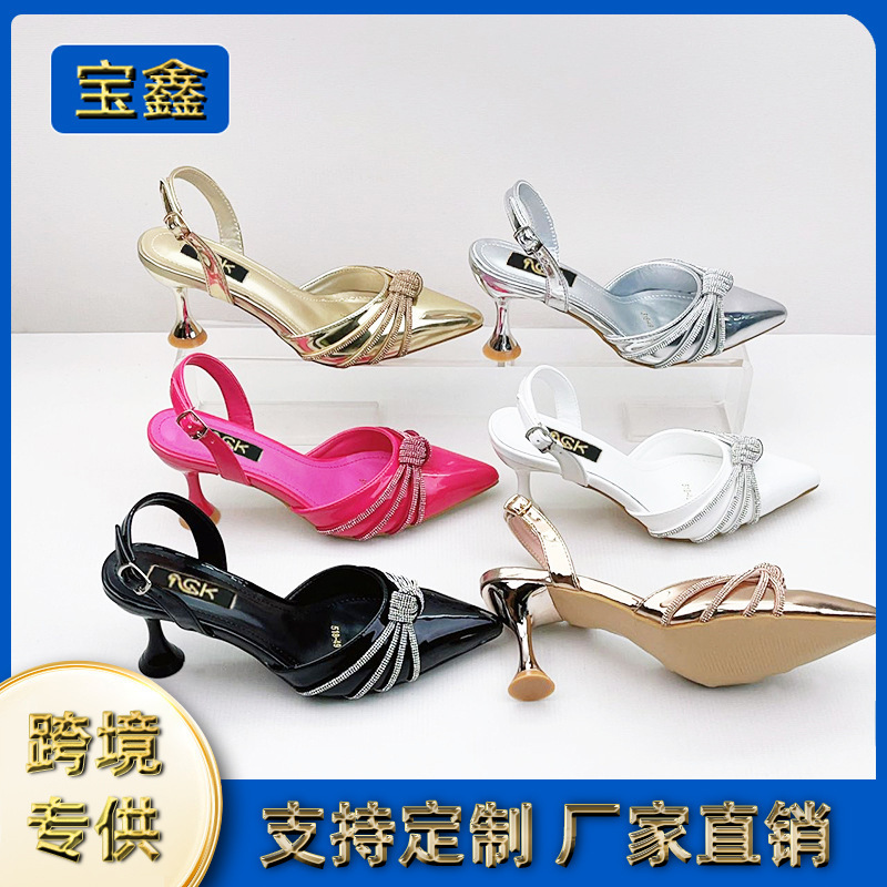 Trendy European and American New Diamond Knot Strap Fashion Versatile High Heels Pointed Simple Buckle Comfortable Women's Shoes