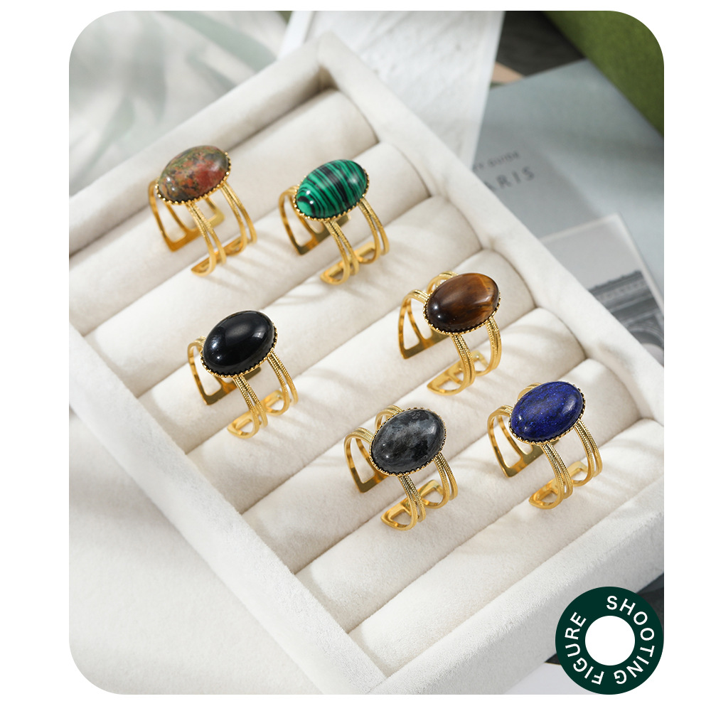 Fashion Geometric Stainless Steel Open Ring Natural Stone Stainless Steel Rings