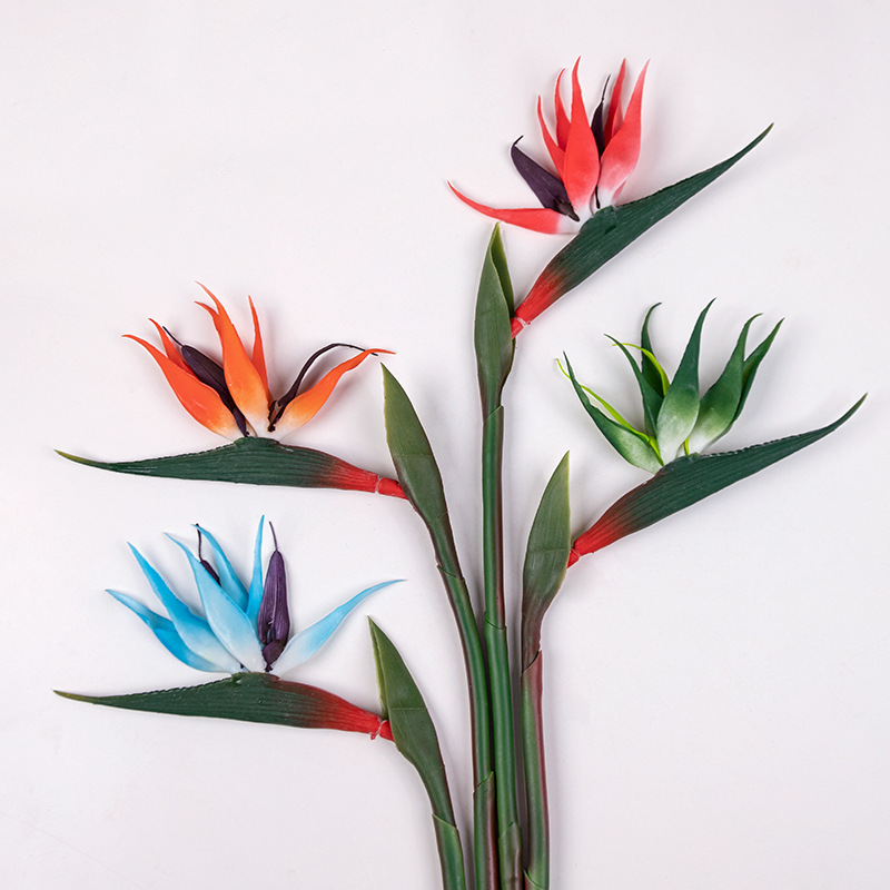 Simulación de pegamento suave ramita pájaro paraíso modelo de decoración para el hogar adornos para la fotografía props de plástico flores falsas al por mayor