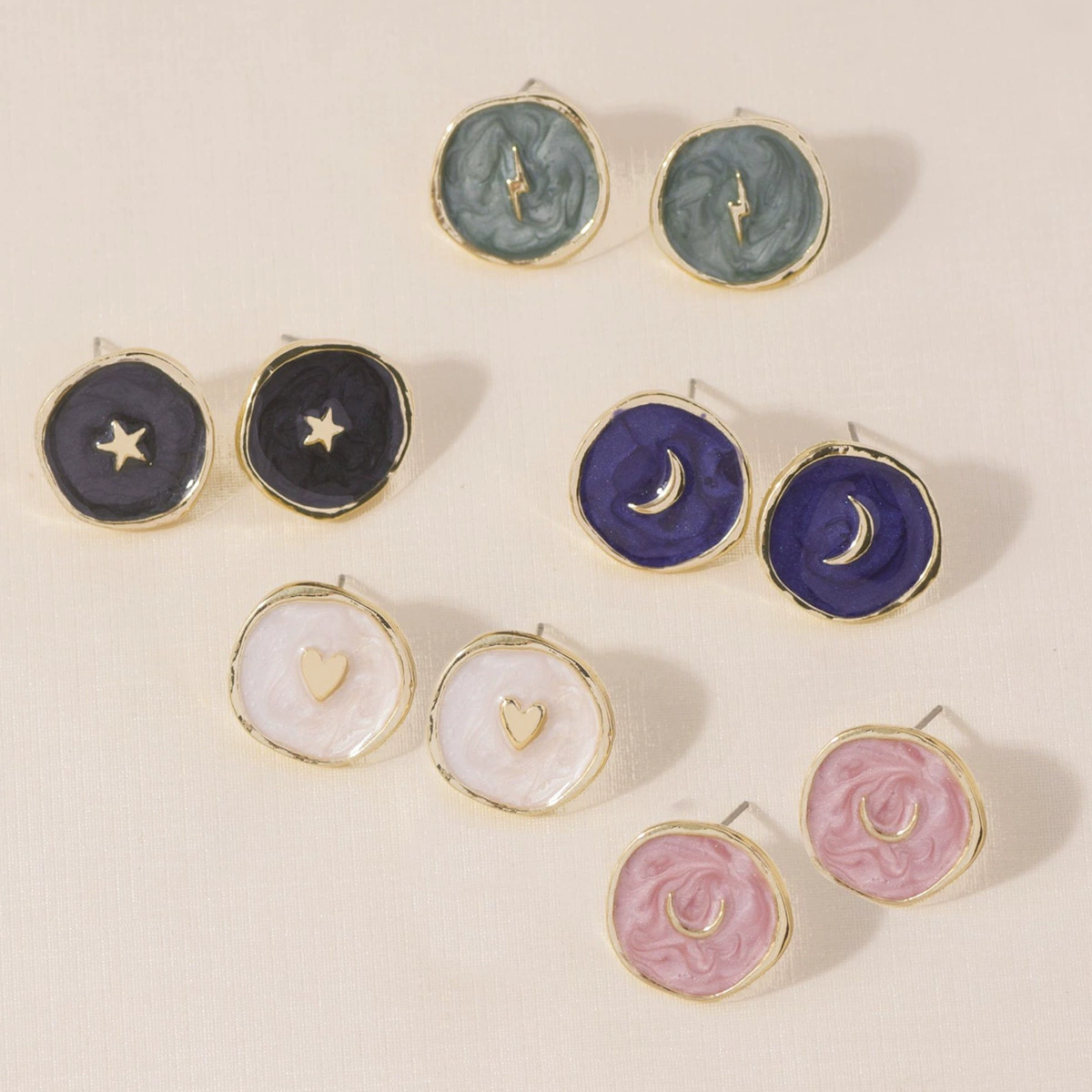 Amazon Новые серьги с каплями масла, трансграничные модные креативные индивидуальные универсальные серьги Love Moon Star