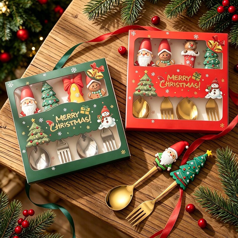New Cartoon Christmas Spoon and Fork Set, Stainless Steel Cute Elk Cutlery, Dessert Spoon, Coffee Spoon Gift Box New Cartoon Christmas Spoon and Fork Set, Stainless Steel Cute Elk Cutlery, Dessert Spoon, Coffee Spoon Gift Box
