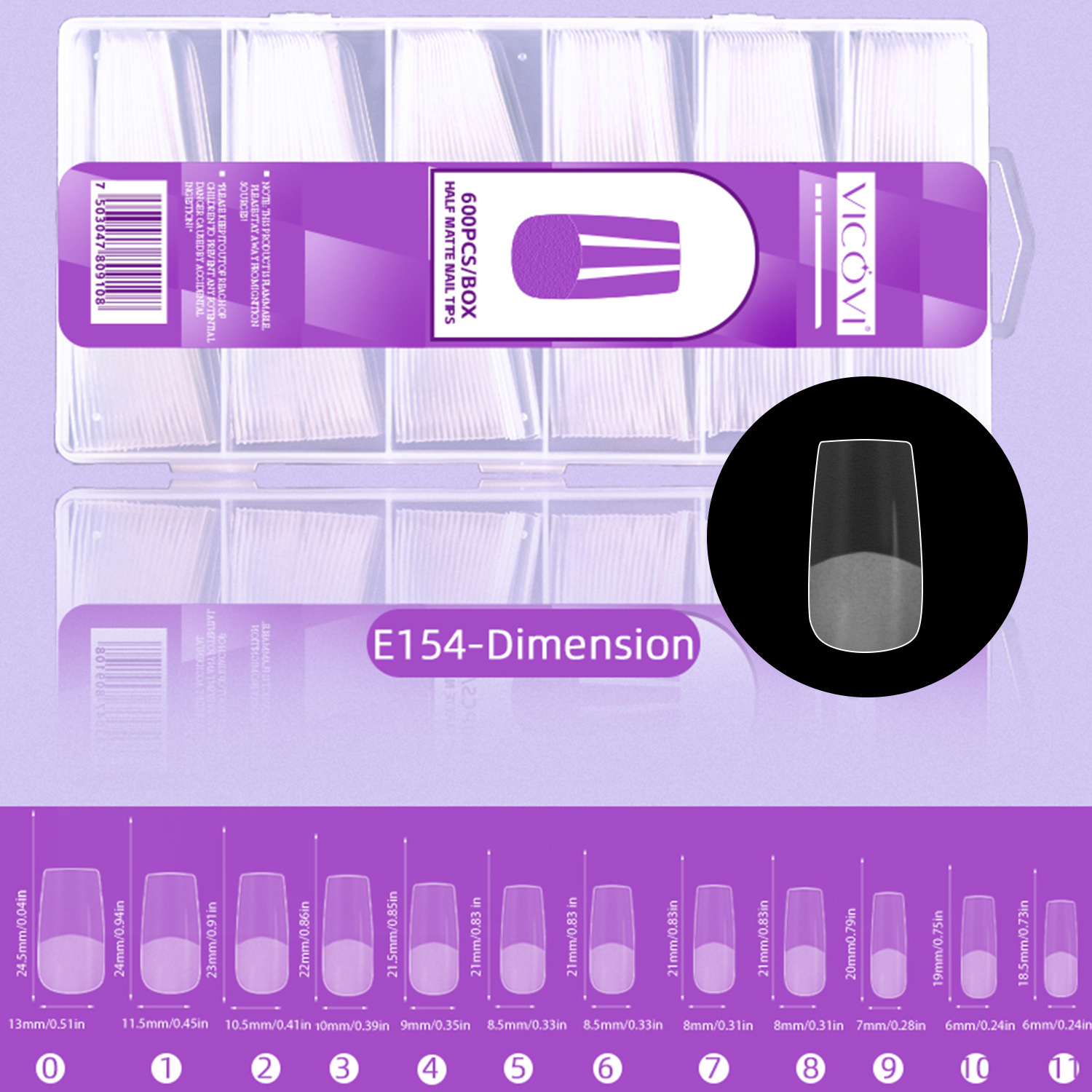 Transfronterizo nuevo arte de uñas pieza de uñas talla-libre de molienda delgada mitad esmerilado sin costuras europeo y americano helado dedo falso 600 piezas pieza de uñas al por mayor