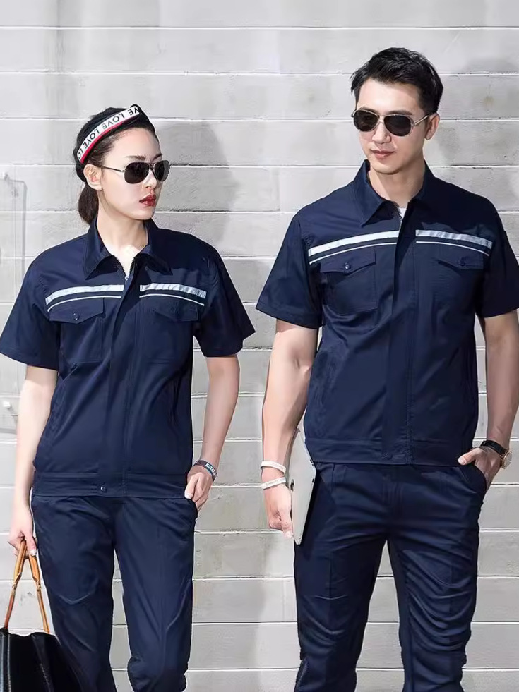 Trajes de trabajo para hombres Trajes de protección laboral de verano de manga corta delgada Trajes de taller de reparación de automóviles Trajes de higiene ambiental personalizados / fabricados