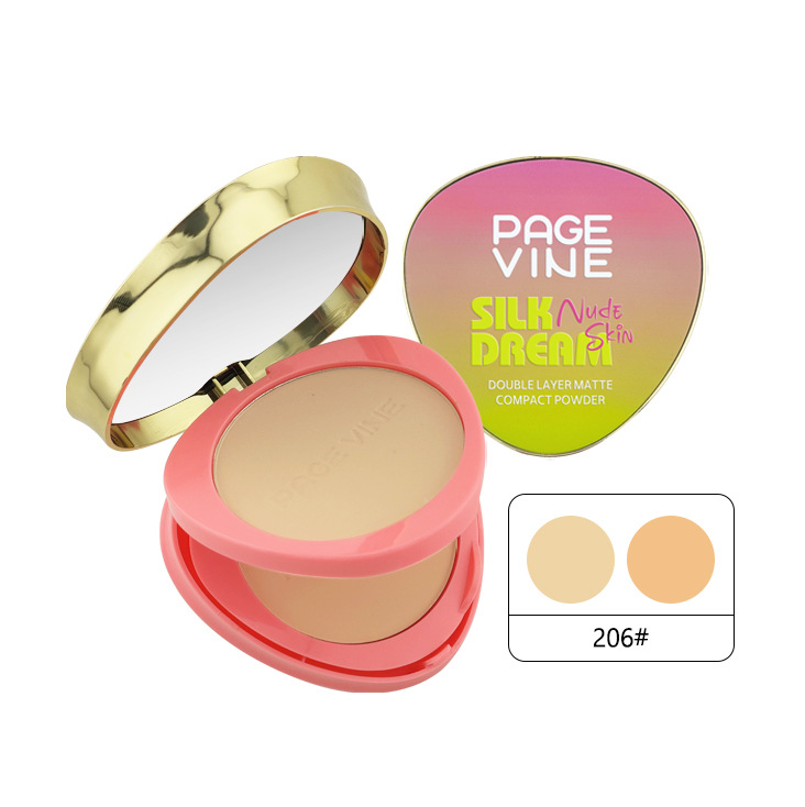 PAGE VINE seco y húmedo doble capa de polvo de impureza hidratante controlador de aceite impermeable a prueba de sudor maquillaje de color duradero