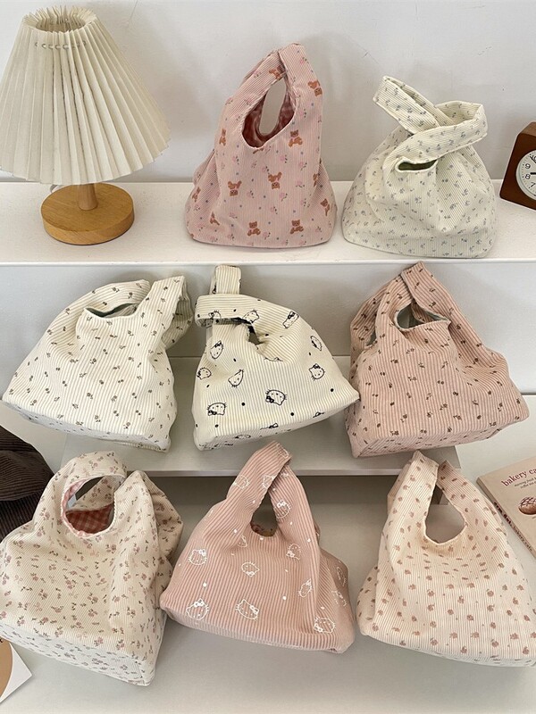 510236 Corduroy Small Floral Shopping Snack Wrist Bag Lunch Box Bag Sundry Tote Bag Organizer Hand Bag