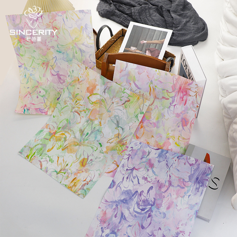 Papel de embalaje floral colorido romántico de siete colores, embalaje de regalo hecho a mano de bricolaje, floristería, papel de embalaje de flores