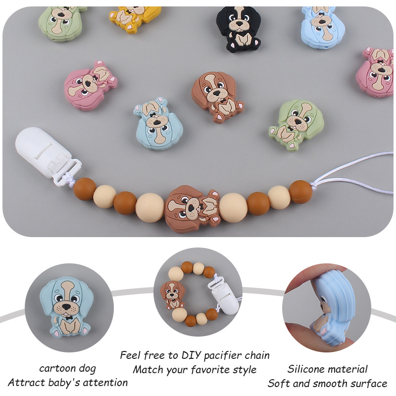 Bebé suministros de dibujos animados animal silicona perro mordedor creativo DIY bebé molar pezón anti-caída cadena Accesorios