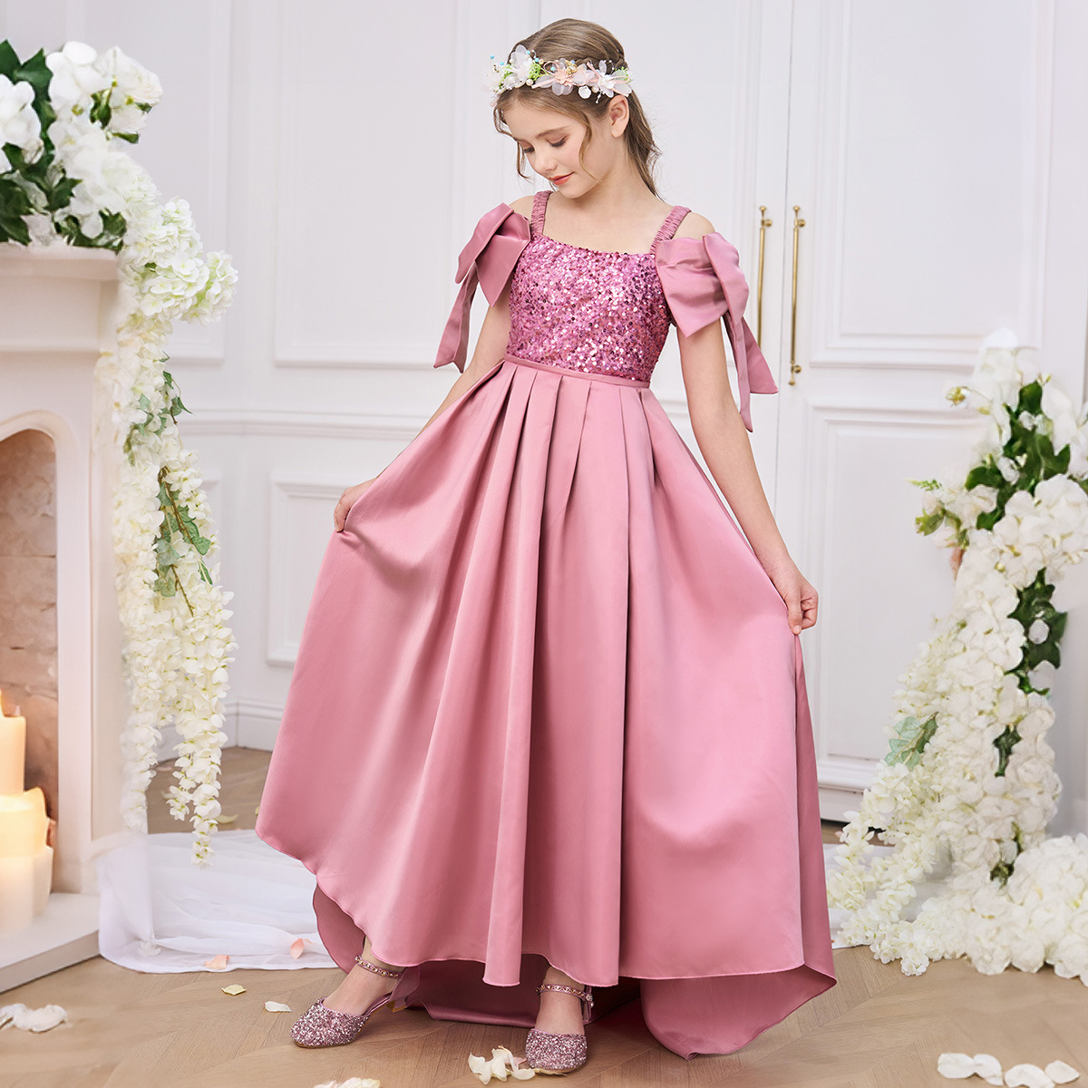 2025 vestido de verano para niños, vestido de princesa, vestido de fiesta de niña de flores de tela forjada, vestido de lavado de un año de bebé, vestido de noche