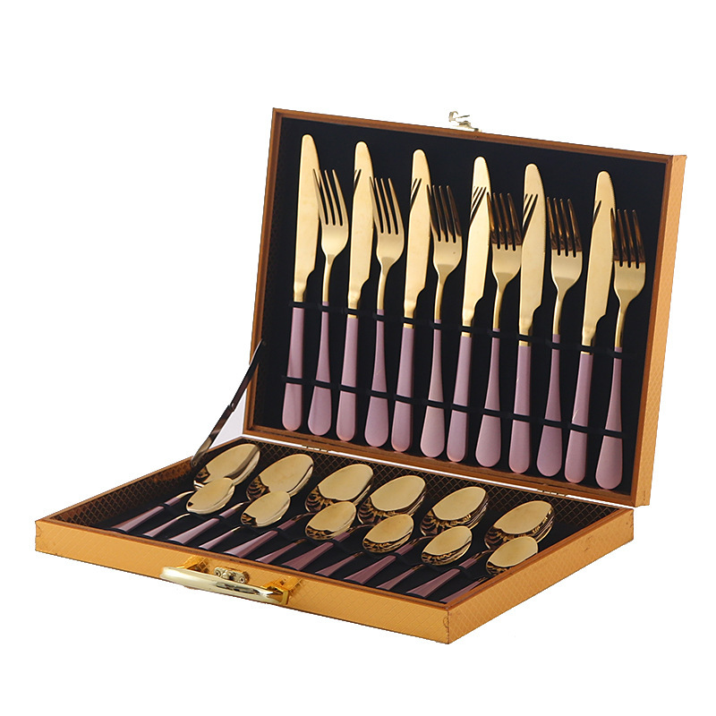 Juego de vajilla de acero inoxidable de Amazon transfronterizo 1010 Cuchillos, tenedores y cucharas de comida occidental Juego de 24 piezas Cuchillos y cucharas de bistec