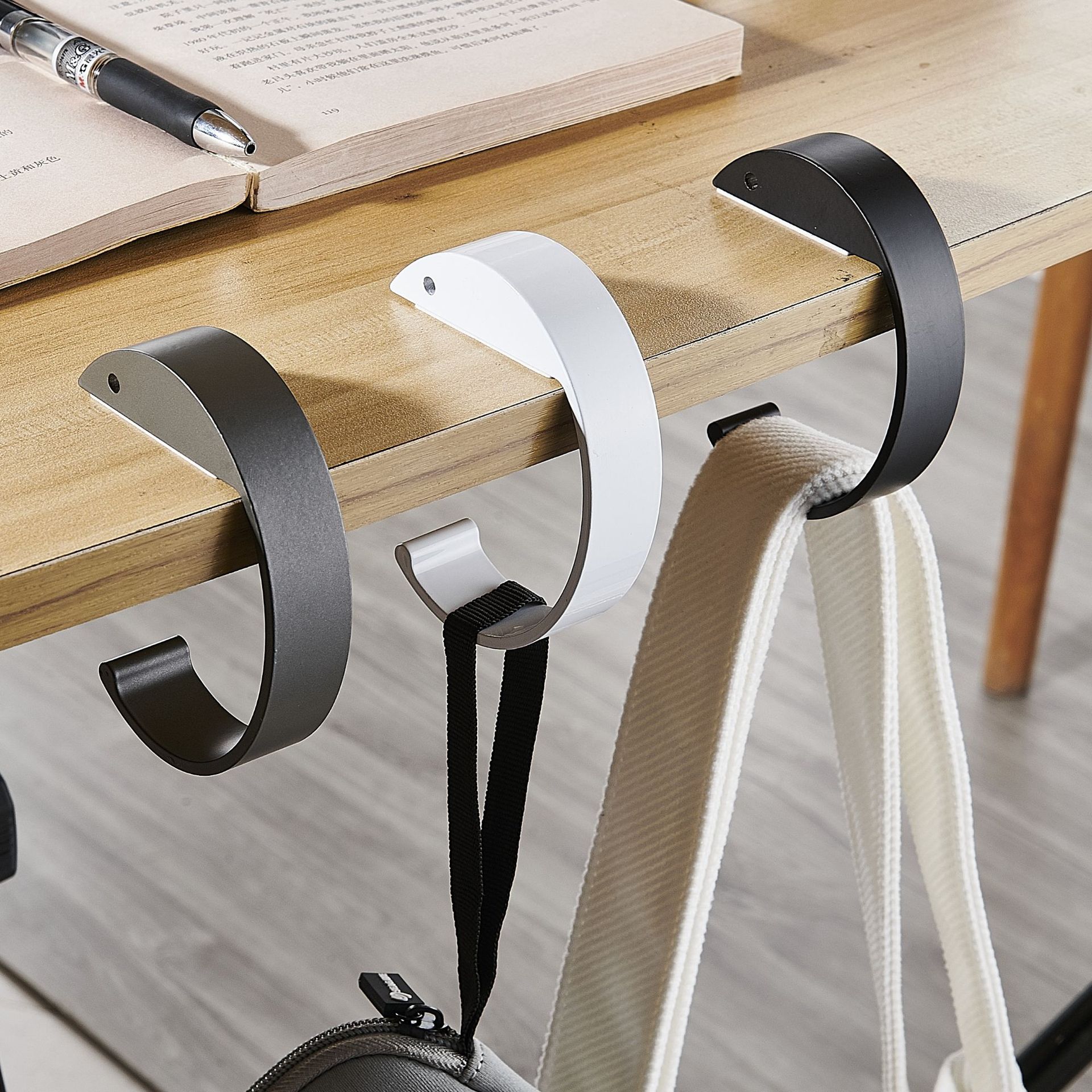 Description Picture 3 of itemDesk Bag Hanger Portable Bag Hanger School Office Desk Edge Bag Hook Desktop Backpack Hanger Punch Free Desk Side Handbag Rack