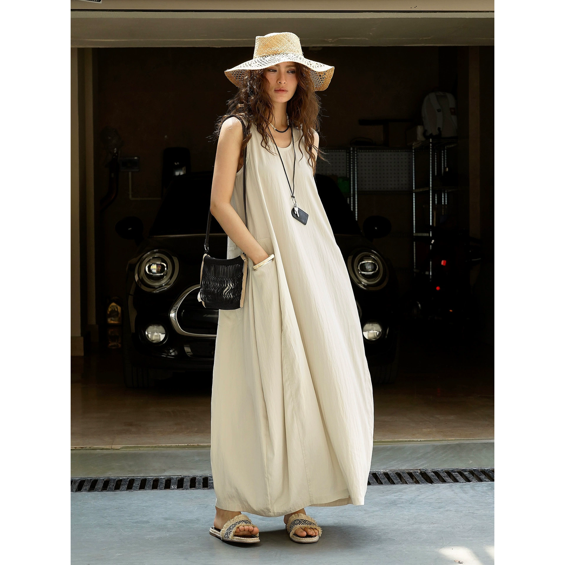 Летнее новое французское ретро Tsylva анти-джинсовый двойной карманный бутон платье сухое и дышащее платье длинное платье женское