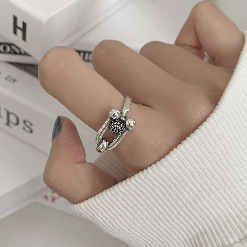 Retro horseshoe black Ushaped opening index finger ring wholesalepicture17