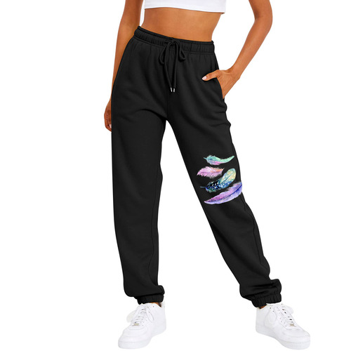 Cross-border Foreign Trade: AliExpress, Amazon, and Wish — Women's Autumn Fleece-Lined Base Layer High-Waisted Casual Pants with Drawstring