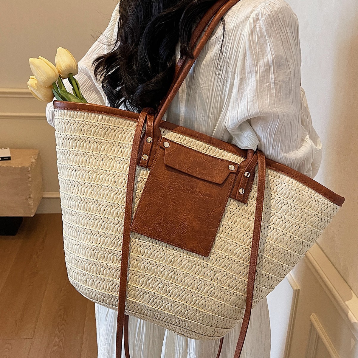 Vacation Style Straw Woven Bag For Women 2026 Summer New Fashion Woven Tote Bag Large Capacity Beach Bag - Thumbnail 2