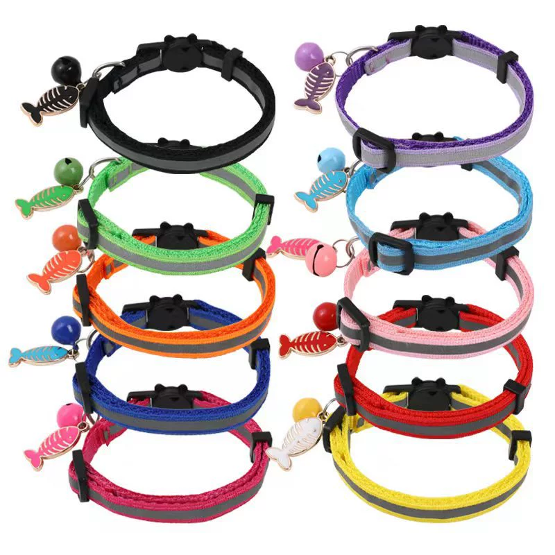 Pei Pet Beibei Pet Товары Светоотражающая Лента Кошачий Воротник Красочные Рыбья Кость Кулон Кошачий Воротник