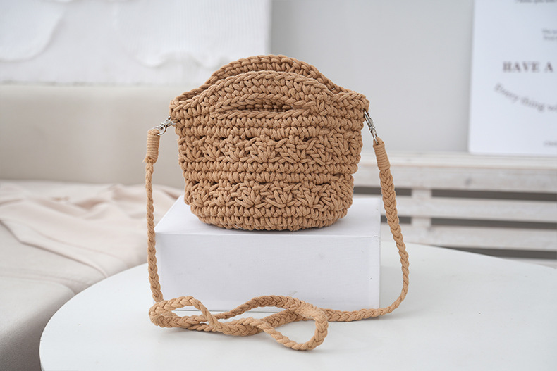 Women's Small Cotton Rope Solid Color Vacation Classic Style Weave Bucket Open Straw Bag display picture 9