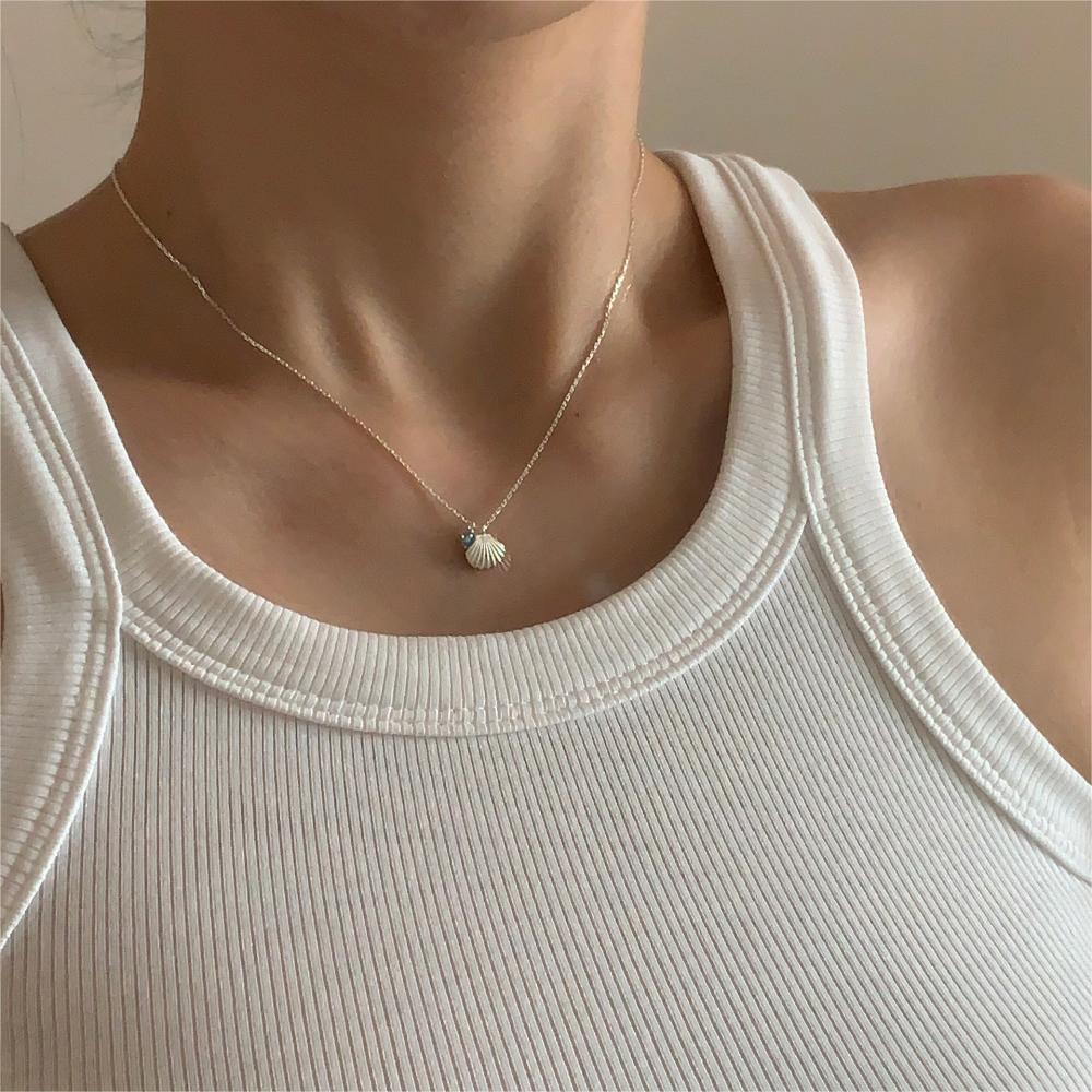 5g Weight Rhinestones Inlay Material Pendant Necklace Classification 925 sterling silver Chain Material 1 Piece Quantity Holiday, Daily Occasion 925 Sterling Silver Material Shell Pattern Women's Gender Inlay Design Simple Style, Classic Style Style 925 Sterling Silver Rhinestones Inlay Shell Pendant Necklace 6