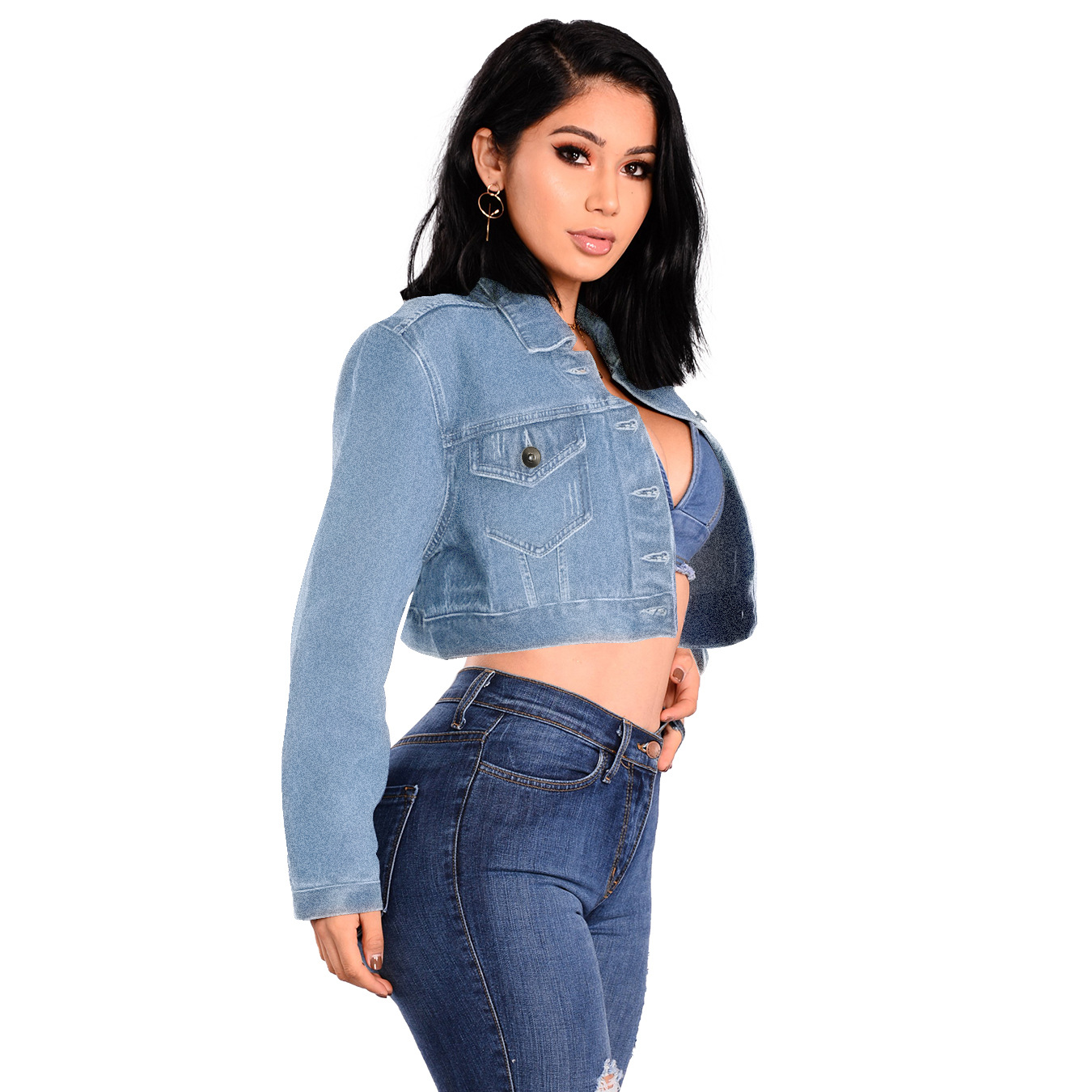 women bandage denim short coat nihaostyles wholesale clothing NSWL78430
