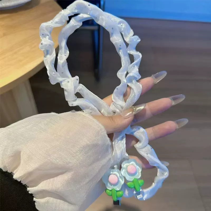 Ледяной белый кролик цветок подходит для Apple 16/15/14/13pro защитный чехол для кабеля данных 20w зарядное устройство