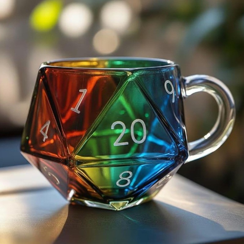跨境彩虹D20骰子杯多面体骰子咖啡杯游戏杯游戏夜杯奇幻爱好者礼|undefined