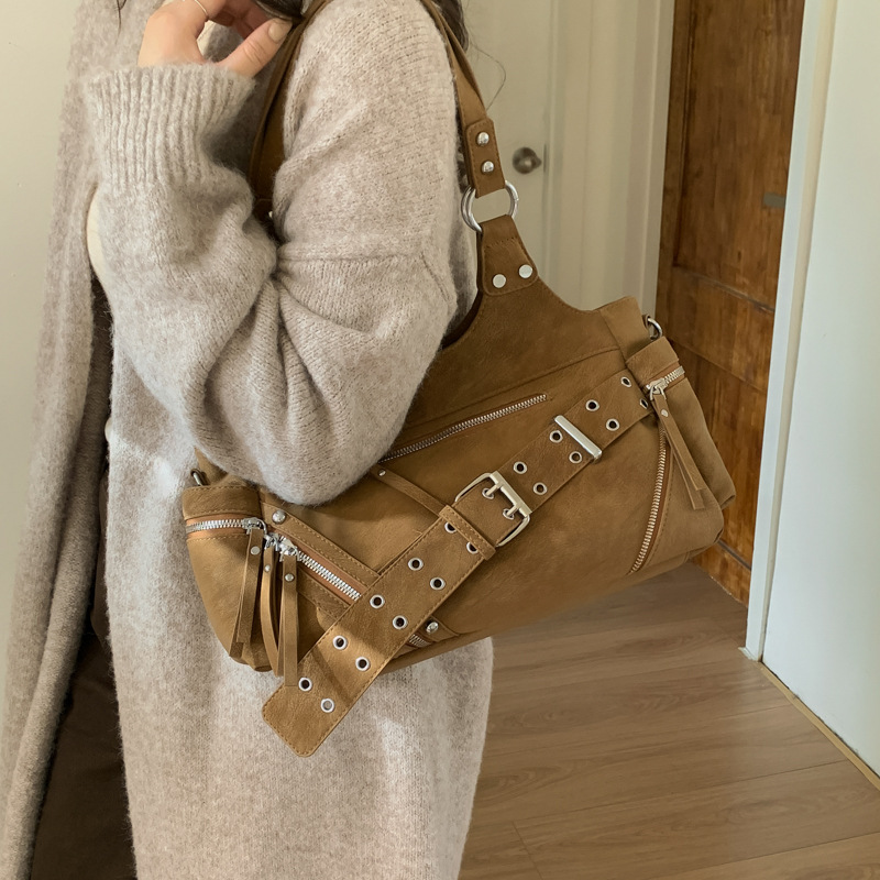 Cross-border retro cool girl moto bolso nicho cinturón hebilla brazo bolso de hombro bolso de mujer mochila de viaje