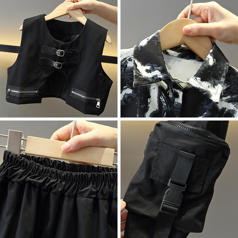 5916 Traje de otoño para niños 2024 Nuevo estilo para niños Ropa de moda coreana Camisa de primavera y otoño para niños Traje de tres piezas