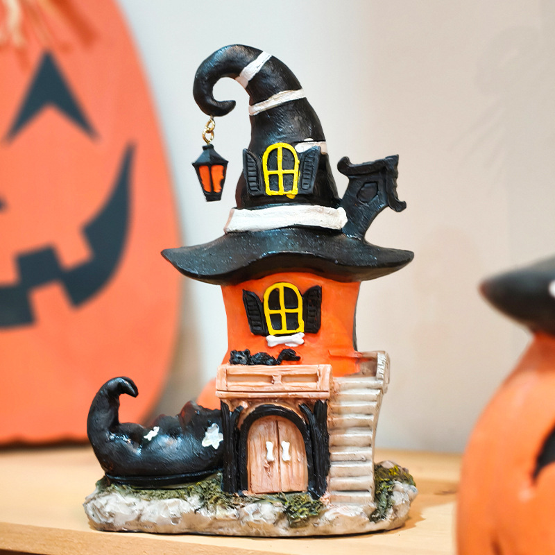 新しいハロウィン魔女ブーツハウス樹脂装飾品ホームデスクトップバーハロウィン雰囲気装飾小さな装飾品|undefined