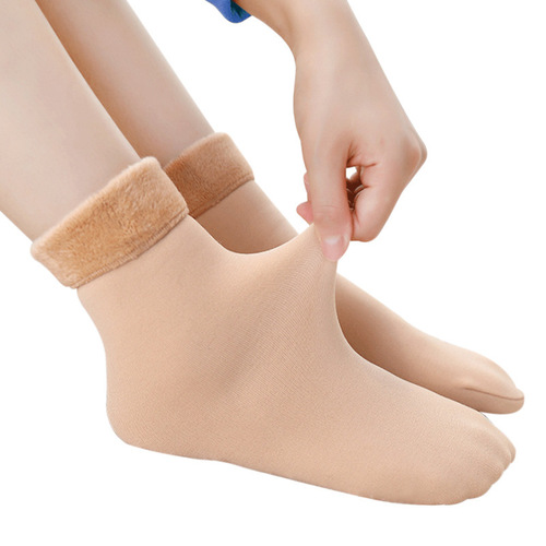 Women's snow ground socks with extra padding and thick indoor socks for autumn and winter, cold-resistant and warm, self-heating, beige knee-high socks