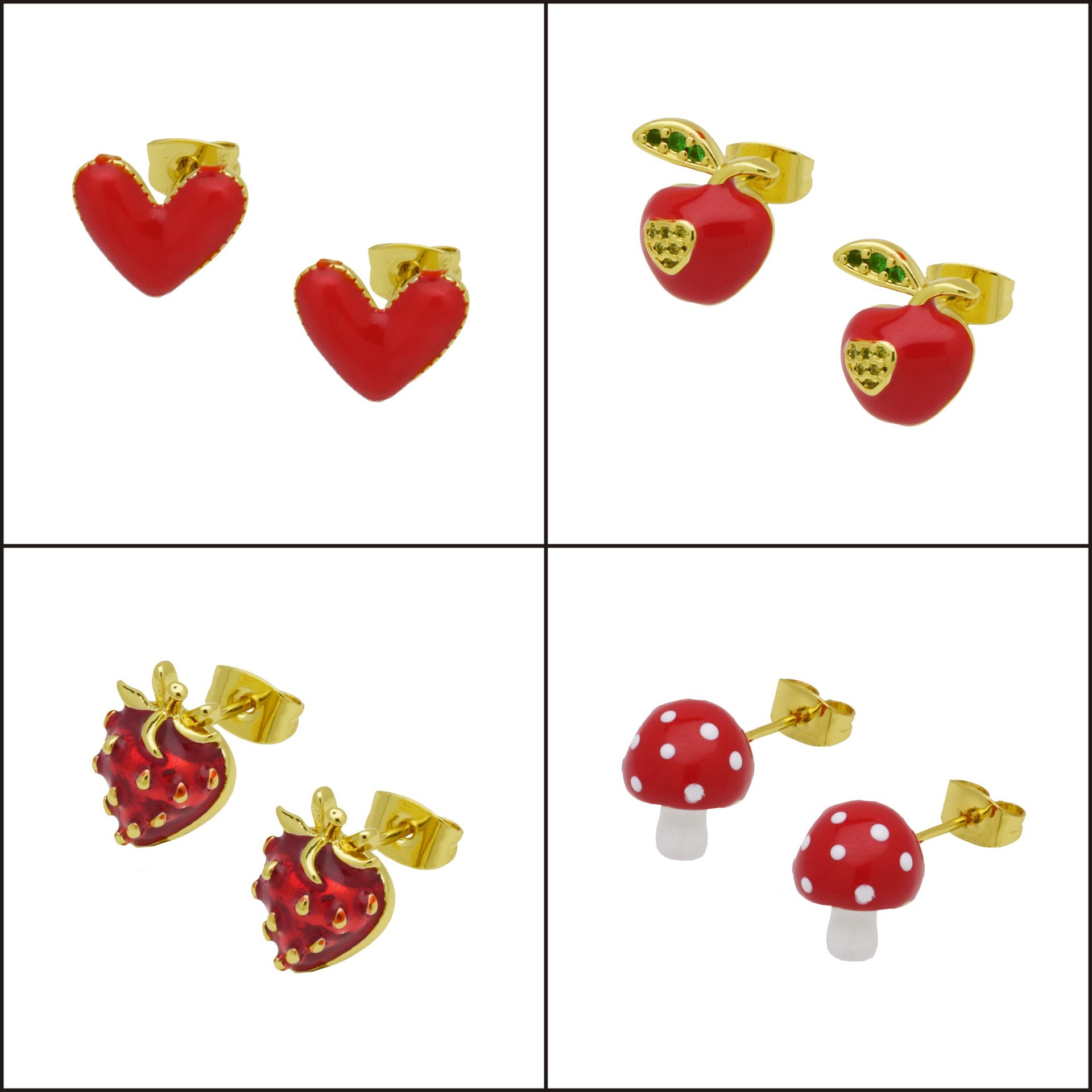 6g Weight Brass Ear Needle Material Ear Studs Classification 1 Pair Quantity Daily Occasion Copper Material Heart Shape, Strawberry, Mushroom Pattern All Seasons Season Women's Gender Enamel Design IG Style Style 1 Pair IG Style Heart Shape Strawberry Mushroom Enamel Copper Ear Studs 1