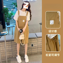 孕妇五分背带裤时尚两件套薄款外穿宽松休闲吊带裤2025夏季孕妇裤