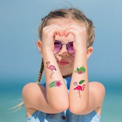 Hot-selling ALOHA Summer Flamingo Waterproof Tattoo Stickers for Kids—Perfect for Summer Beach Parties and Face Art