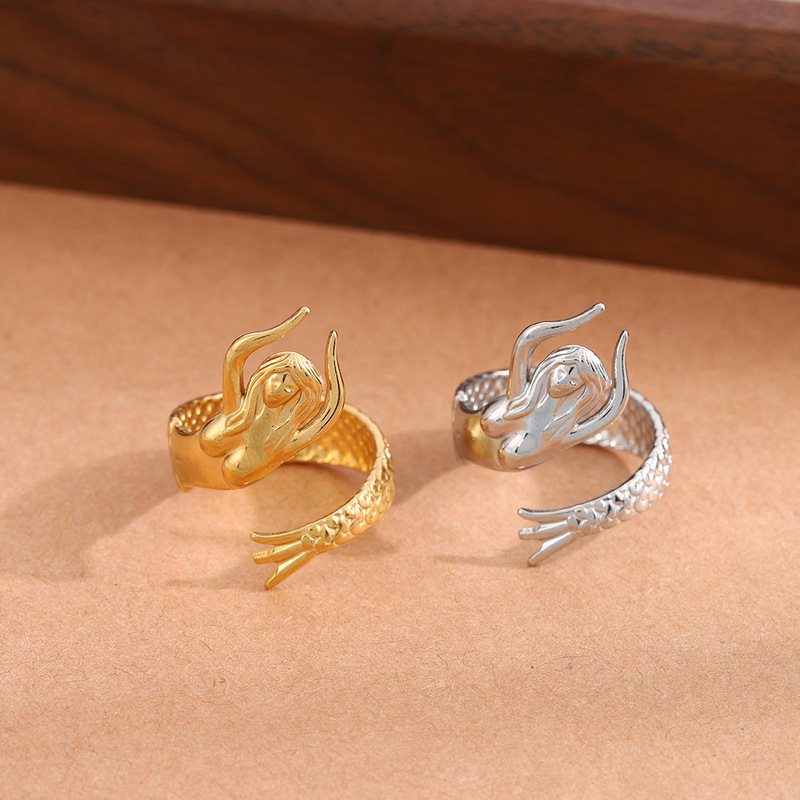 European and American Popular Stainless Steel Mermaid Ring, Non-Fading, Light Luxury, High-End Feel, Open Ring, Mermaid Ring European and American Popular Stainless Steel Mermaid Ring, Non-Fading, Light Luxury, High-End Feel, Open Ring, Mermaid Ring