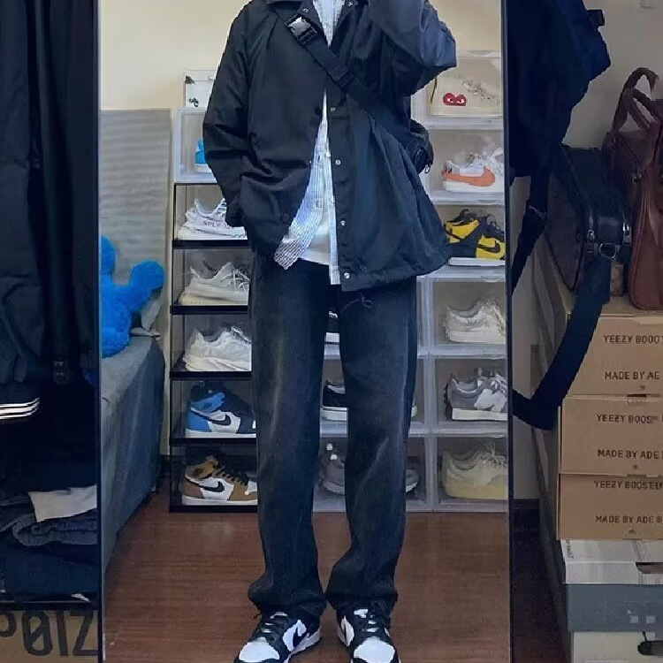 Pantalones vaqueros elásticos viejos lavados de la calle americana primavera y otoño pantalones largos de estilo vibe rectos de moda