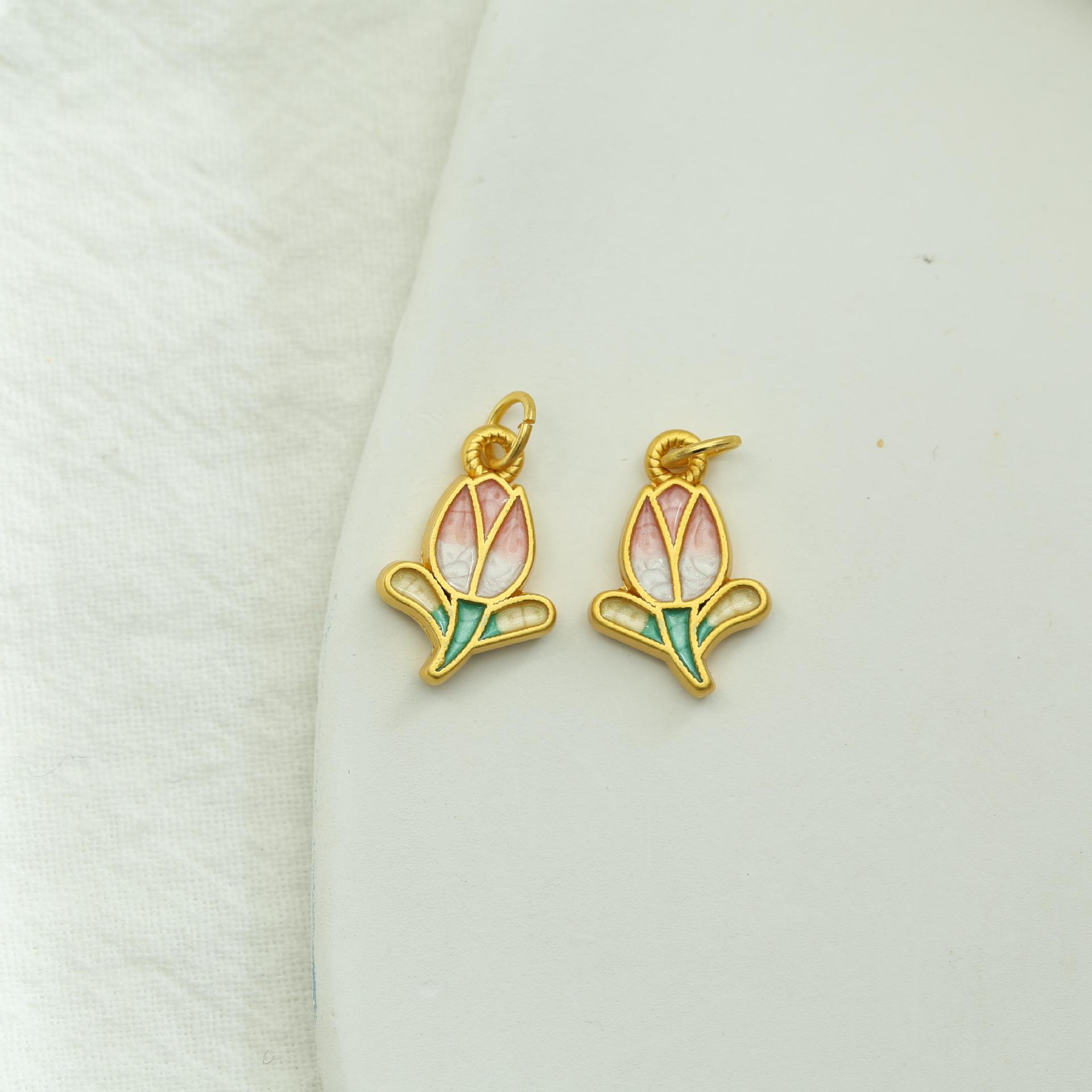 No se desvanece durante mucho tiempo, accesorios de bricolaje de oro antiguo, colgante de tulipán, collar de esmalte pintado a mano, cadena de clavícula, accesorios de joyería