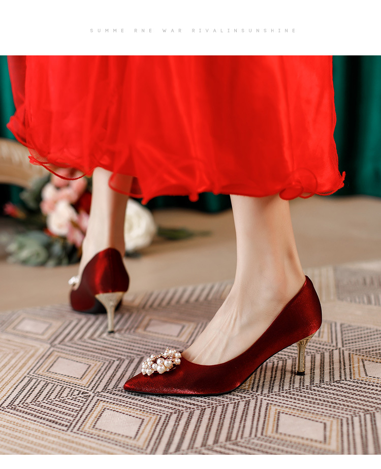 Four Seasons Xiuhe ropa zapatos de boda mujer 2022 nuevo estilo burdeos tacones altos no cansados zapatos de novia chinos de dos prendas