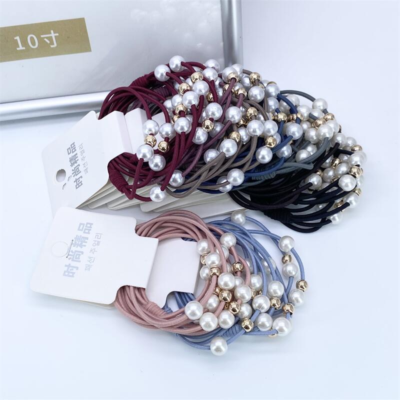 Estilo coreano tres-en-uno perla anudada banda de pelo alta elástica hecha a mano anudada banda de pelo 2 yuanes tienda