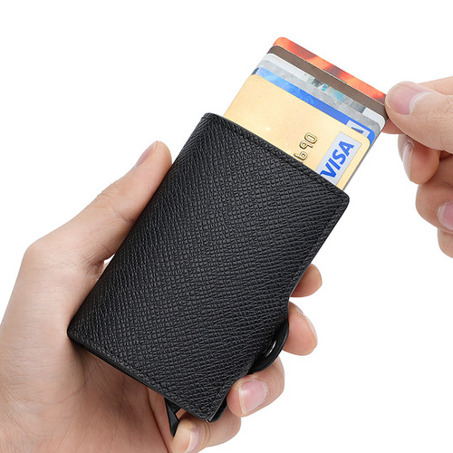  New Automatic Pop-Up Card Holder with PU Metal Aluminum Box RFID Card Clip Credit Card Business Card Case Wholesale