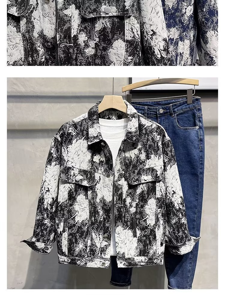 Men's clothing Autumn denim jacket with print personality casual jacket Hong Kong style handsome all match top autumn new jacket_voghion.com