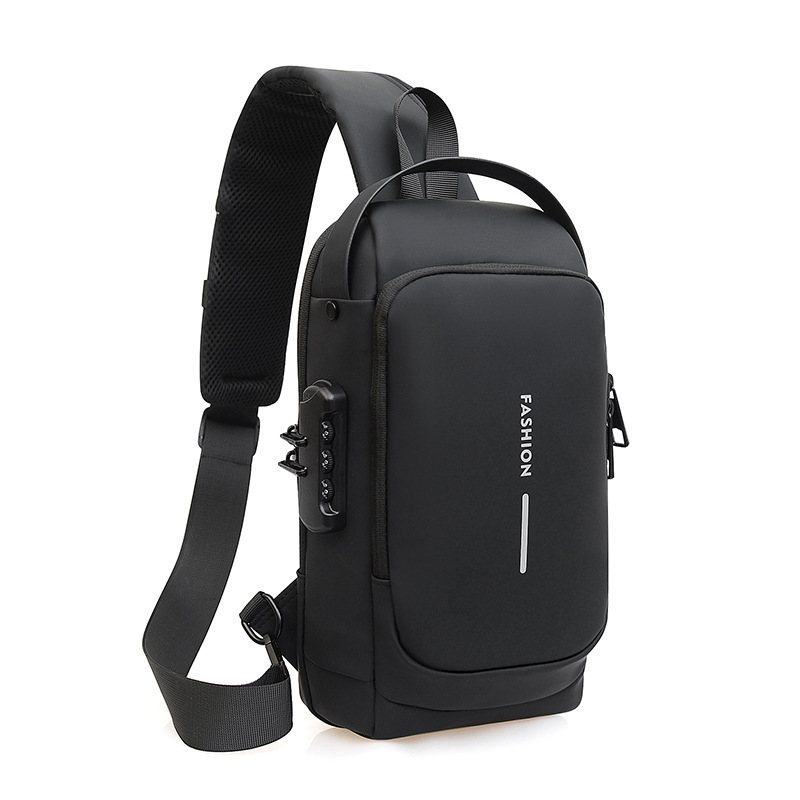 Bloqueo de contraseña anti-robo bolso de pecho de hombre mochila de motocicleta mochila deportiva al aire libre interfaz USB bolso de pecho mochila deportiva