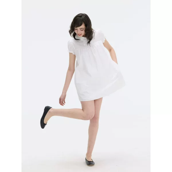 Lyocell Linen Doll Collar Puff Sleeve Mini Dress with Underpants
