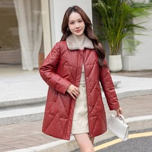 海宁真皮羽绒服女2025冬新款水貂毛领绵羊皮白鹅绒宽松中长款外套